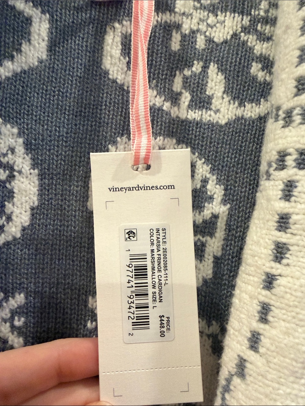 Vineyard Vines White and Light Blue Intarsia Nautical Cardigan Large NWT - Picture 11 of 16